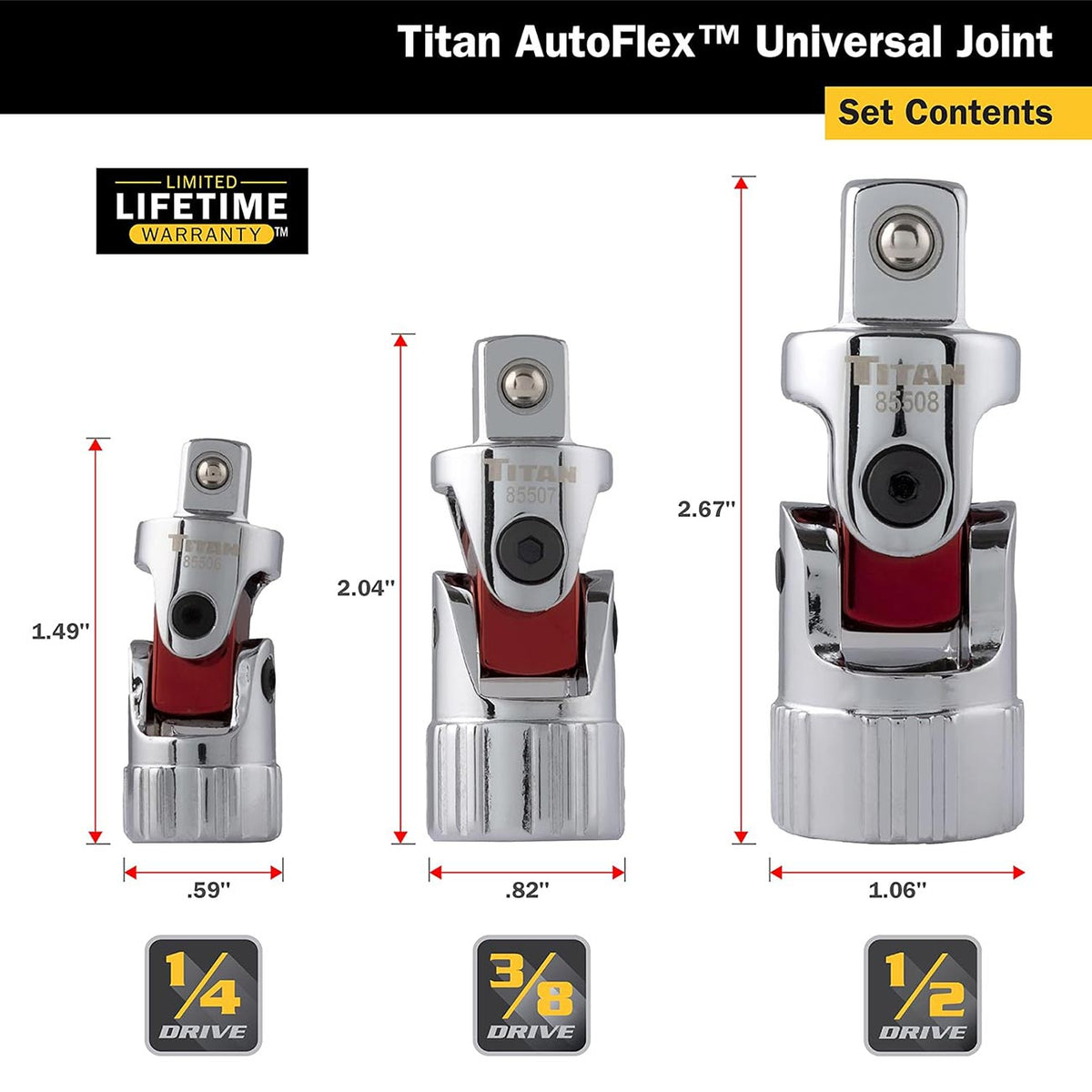 Titan Tools Auto Flex Universal Joint Socket Set, 3-Piece - Part 85505