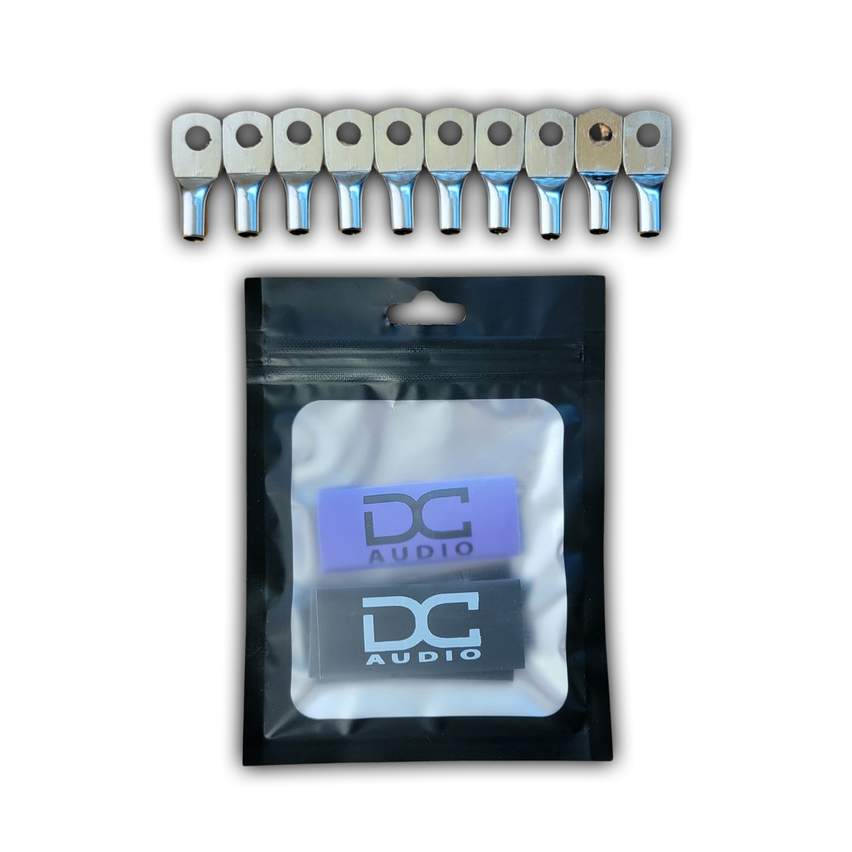 DC Audio 8AWG-6mm Holes Tinned Copper Ring Terminals w/ Heat Shrink Tubing - 10 Pack