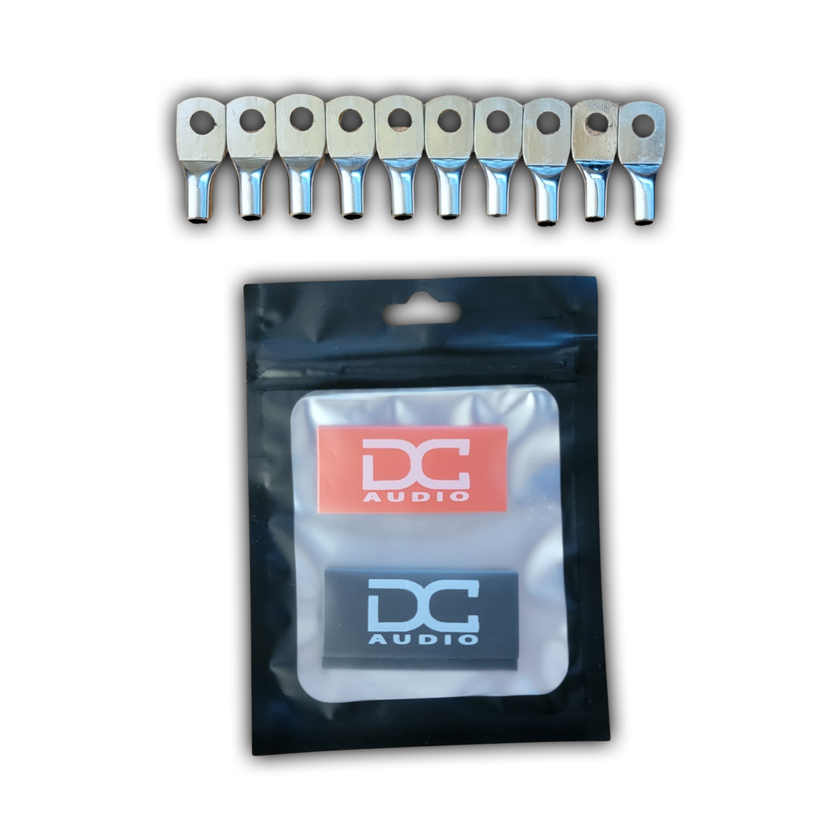 DC Audio 8AWG-6mm Holes Tinned Copper Ring Terminals w/ Heat Shrink Tubing - 10 Pack