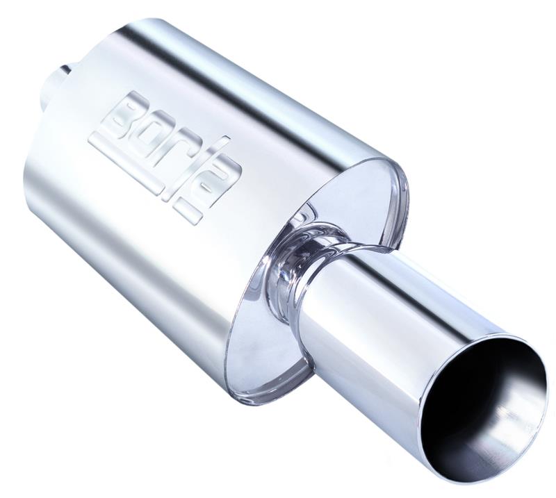 Borla Boomer Thumper Muffler, 2.25-Inch Center Inlet with 4-Inch Round Tip, Part 40057