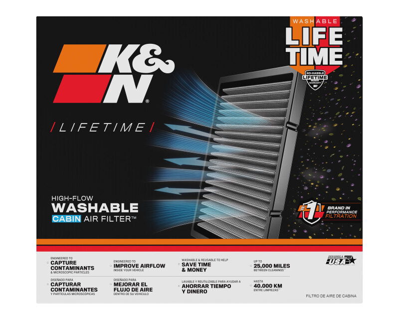 K&N Engineering VF3023 Washable Cabin Air Filter Pair for 2017-2023 Tesla Model 3 and 2020-2022 Model Y