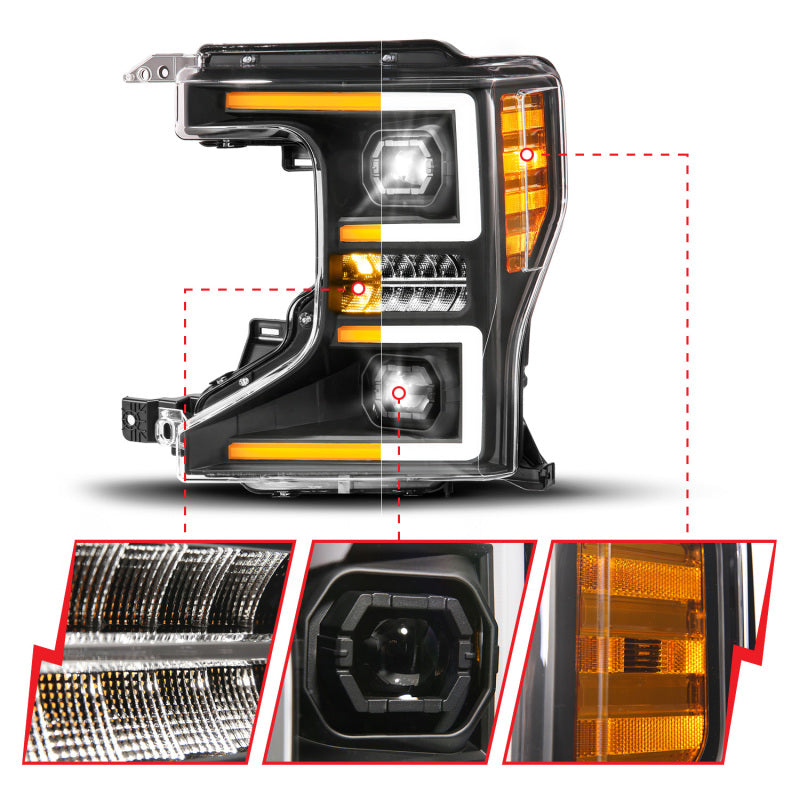 ANZO 20-22 Ford Super Duty (Halogen) Z-Series Full LED Proj Headlights SeqSig - Pass. Side ONLY