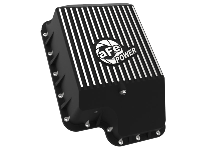 aFe POWER Pro Series Transmission Pan, Black with Machined Fins, Ford Diesel Trucks, Part Number 46-70122-1