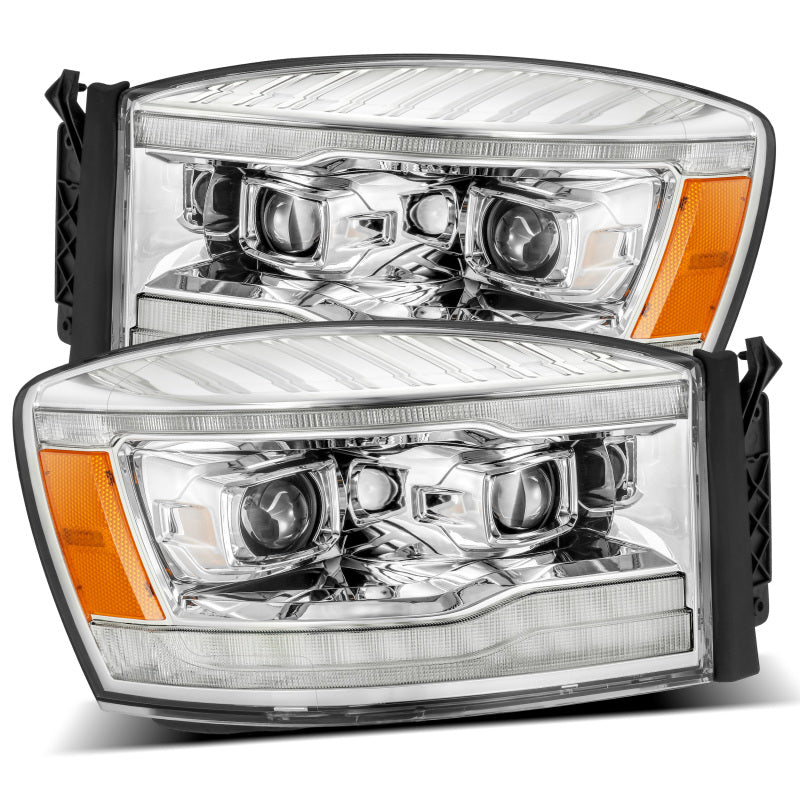 AlphaRex LUXX LED Projector Headlights for 2006-2008 Dodge Ram 1500, 2500 and 3500, Plank Style Chrome with Sequential Signal and DRL - ARX880534