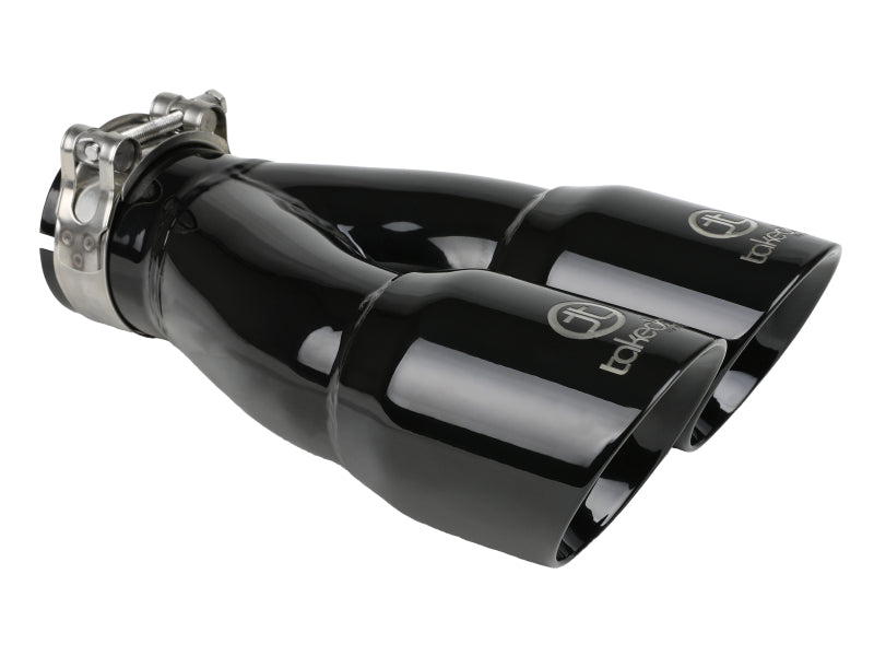 aFe Takeda 304 Stainless Steel Clamp-On Exhaust Tip, 2.5-Inch Inlet, 3-Inch Dual Outlet, Black - 49T25364-B10