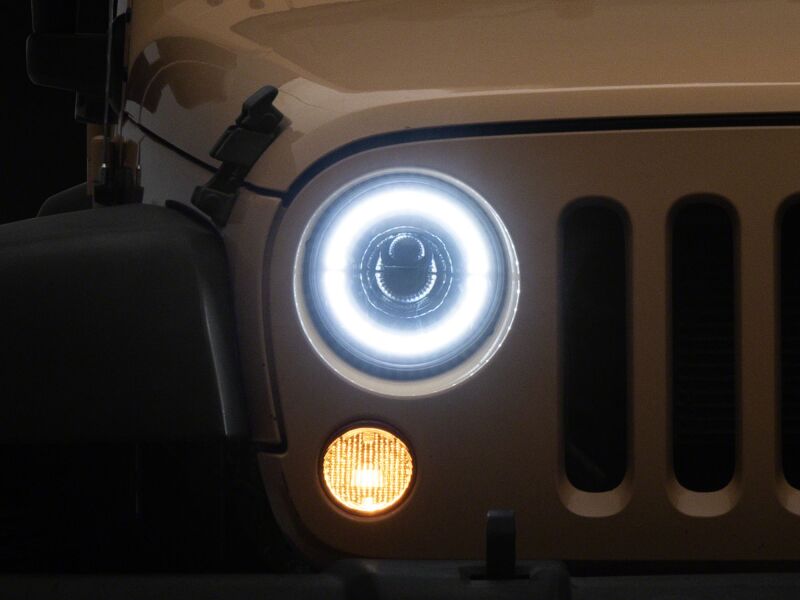 Raxiom Jeep Wrangler JK 07-08 Hi Output LED Headlights with Angel Eye DRL - Black Housing and Clear Lens