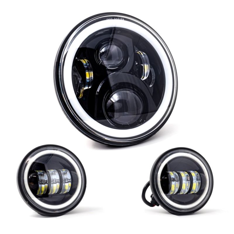 Letric Lighting 7-Inch Full-Halo Black LED Headlight with Two 4.5-Inch Passing Lamps - LHK-7BH