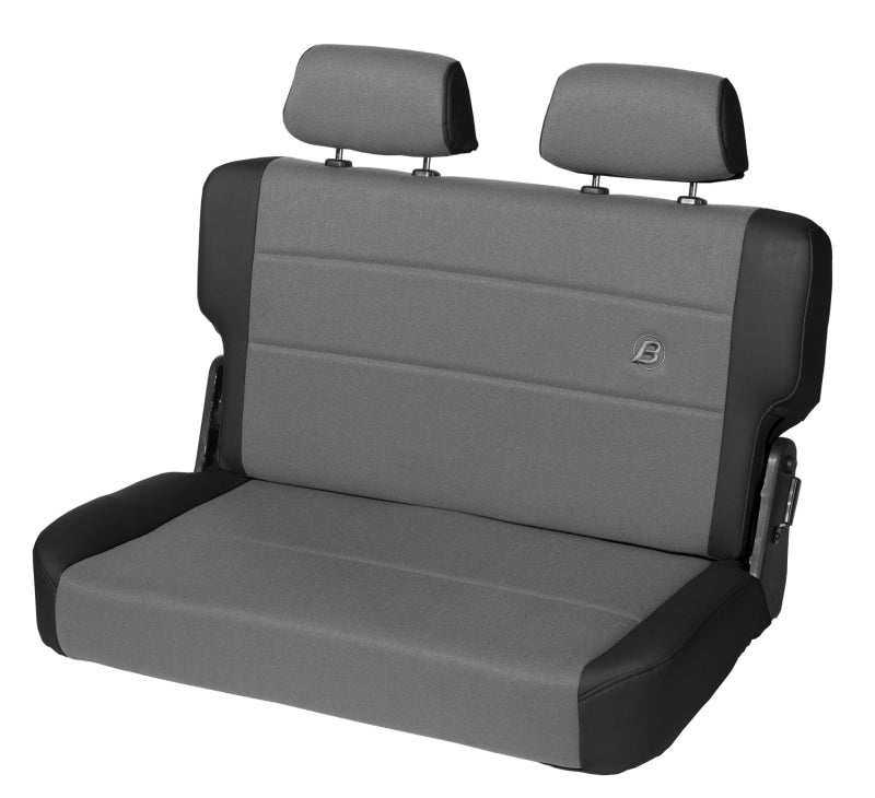 Bestop N-Tumble Seat for Jeep CJ5, CJ7, and Wrangler YJ – Rear Trailmax II Fold-and-Tumble Seat with Black Denim Fabric