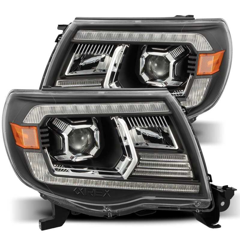 AlphaRex PRO-Series Projector Headlights for 2005-2011 Toyota Tacoma, Plank Style, Black with DRL