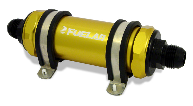 Fuelab FLB82831-5 828 In-Line Fuel Filter, Long, -6AN Inlet/Outlet, 6 Micron Fiberglass, Gold