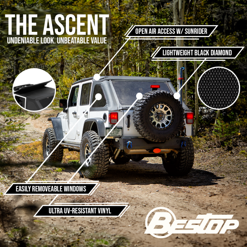 Bestop 07-18 Jeep Wrangler JK 4-Door Ascent Soft Top (Black Diamond)