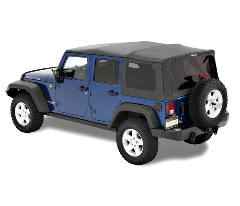 Bestop 07-18 Jeep Wrangler JK 4-Door Supertop (Black Diamond) - Convertible Soft Top with Sunrider Flip-Back Panel