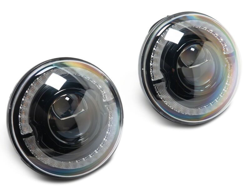 Raxiom HiOutput LED Headlights with Angel Eye DRLs for Jeep Wrangler JL and Gladiator JT - Clear Lens, Black Housing