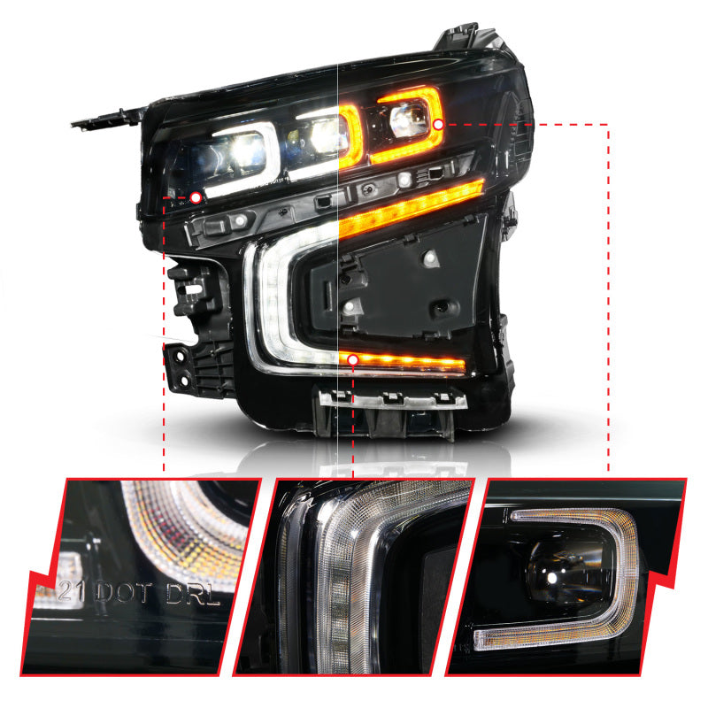 ANZO 21-23 Chevy Tahoe/Suburban LED Light Bar Style Headlights Black w/ Squential DRL (Left Side)