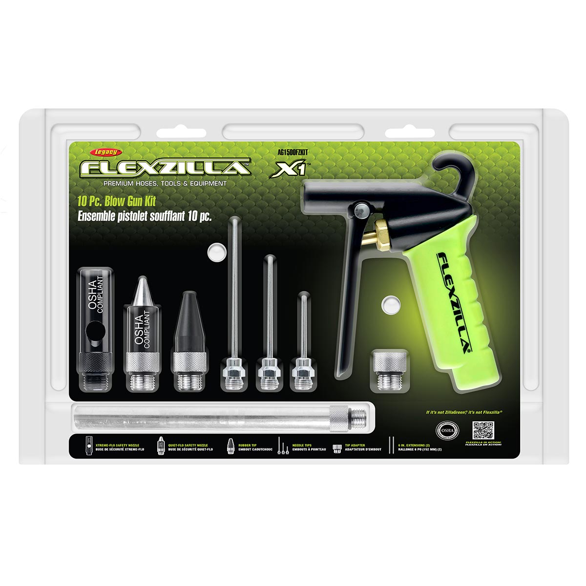 Flexzilla X1 Blow Gun Kit, ZillaGreen, 10-Piece