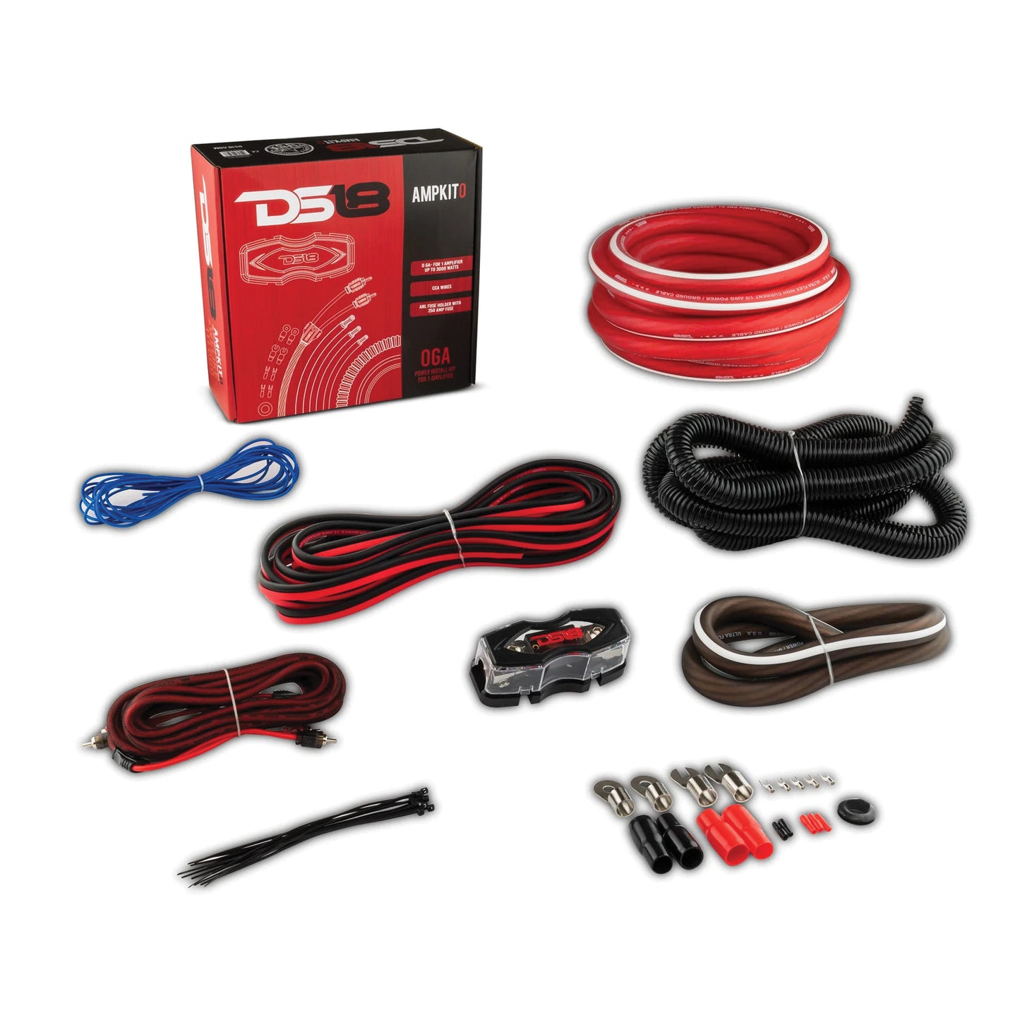 DS18 0 Gauge Amplifier Wiring Kit CCA Ultra Flex - 3500 Watts RMS