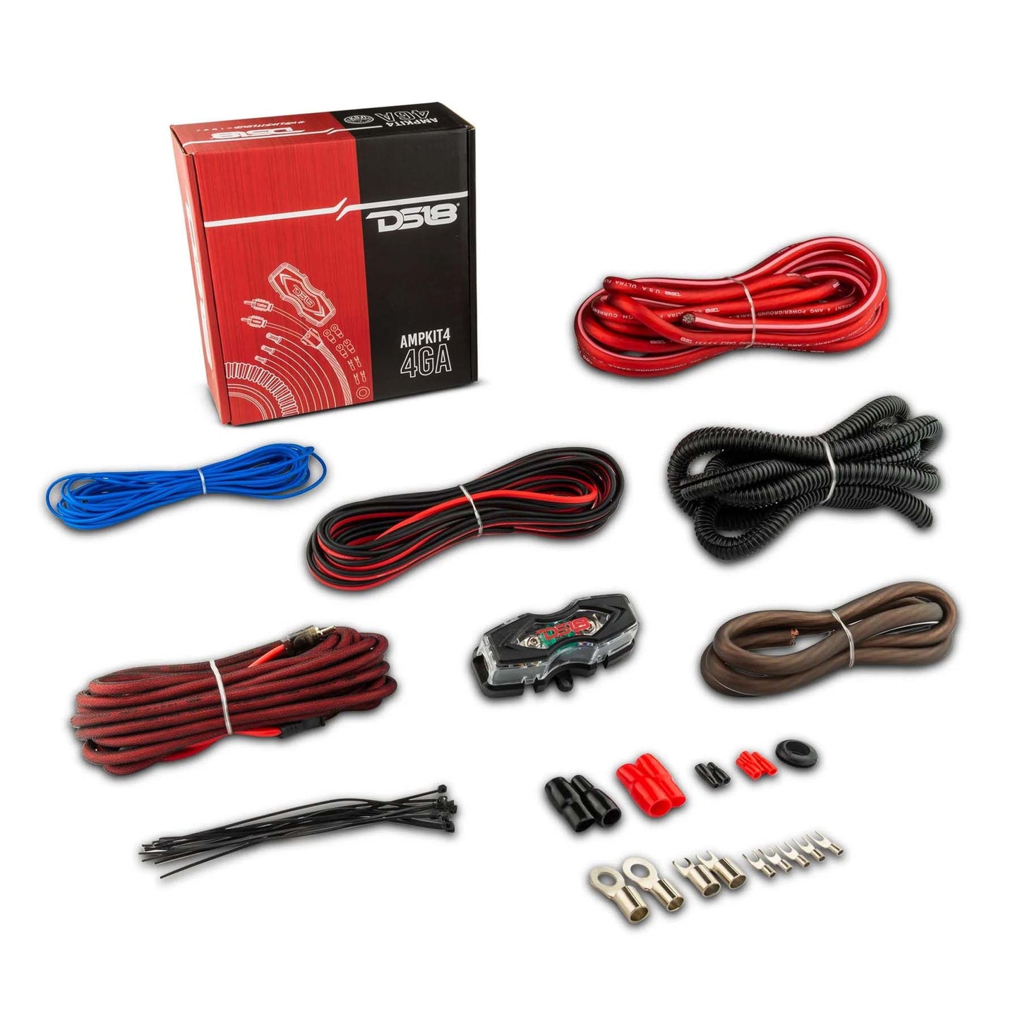 DS18 AMPkit4DS 4 Gauge Amplifier Wiring Kit with CCA Ultra Flex Cable - 1680 Watts RMS Power Handling