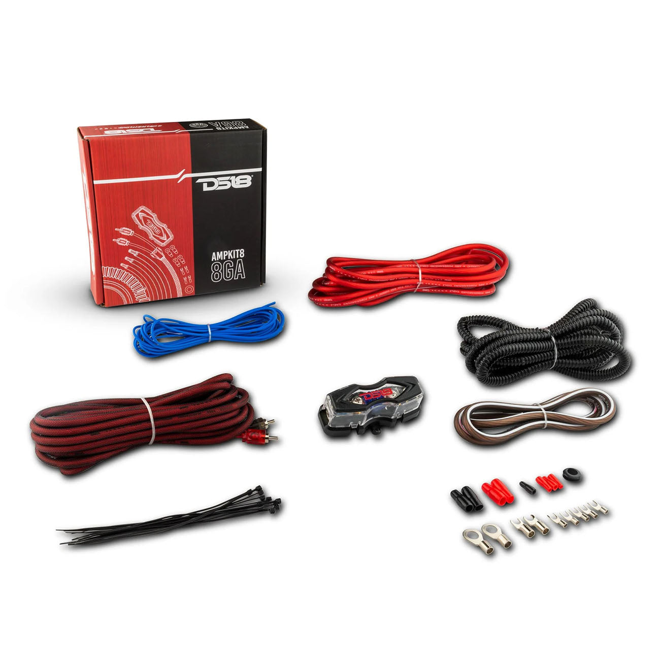DS18 AMP KIT8DS 8 Gauge Amplifier Wiring Kit CCA Ultra Flex – 840 Watts RMS