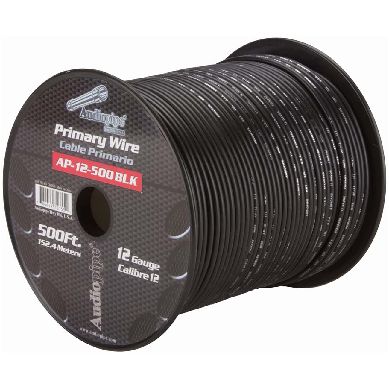 Nippon Audiopipe Primary Wire 12-Gauge 500 Foot Spool - Black