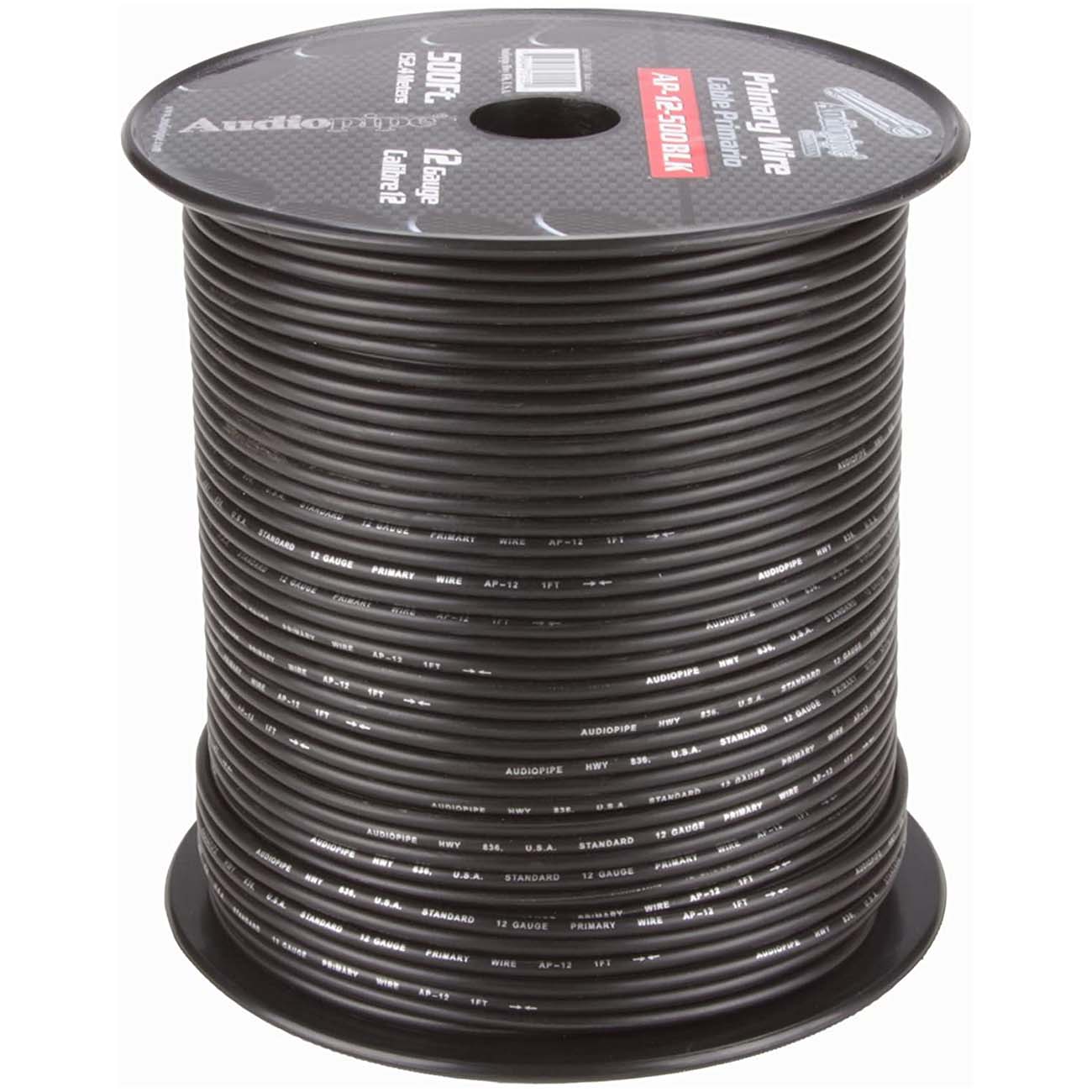 Nippon Audiopipe Primary Wire 12-Gauge 500 Foot Spool - Black
