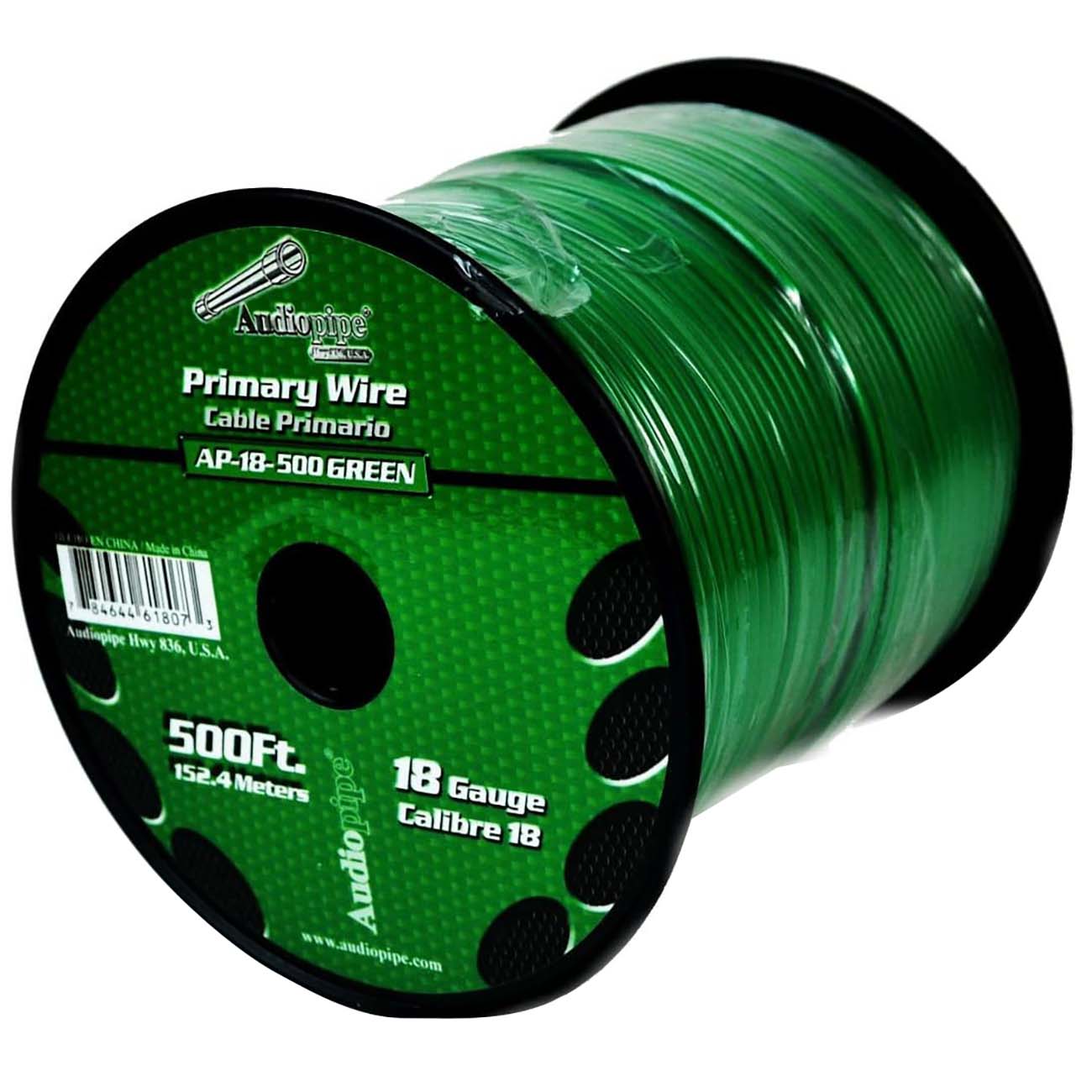 Nippon Audiopipe Primary Wire 18-Gauge 500 Foot Spool - Green