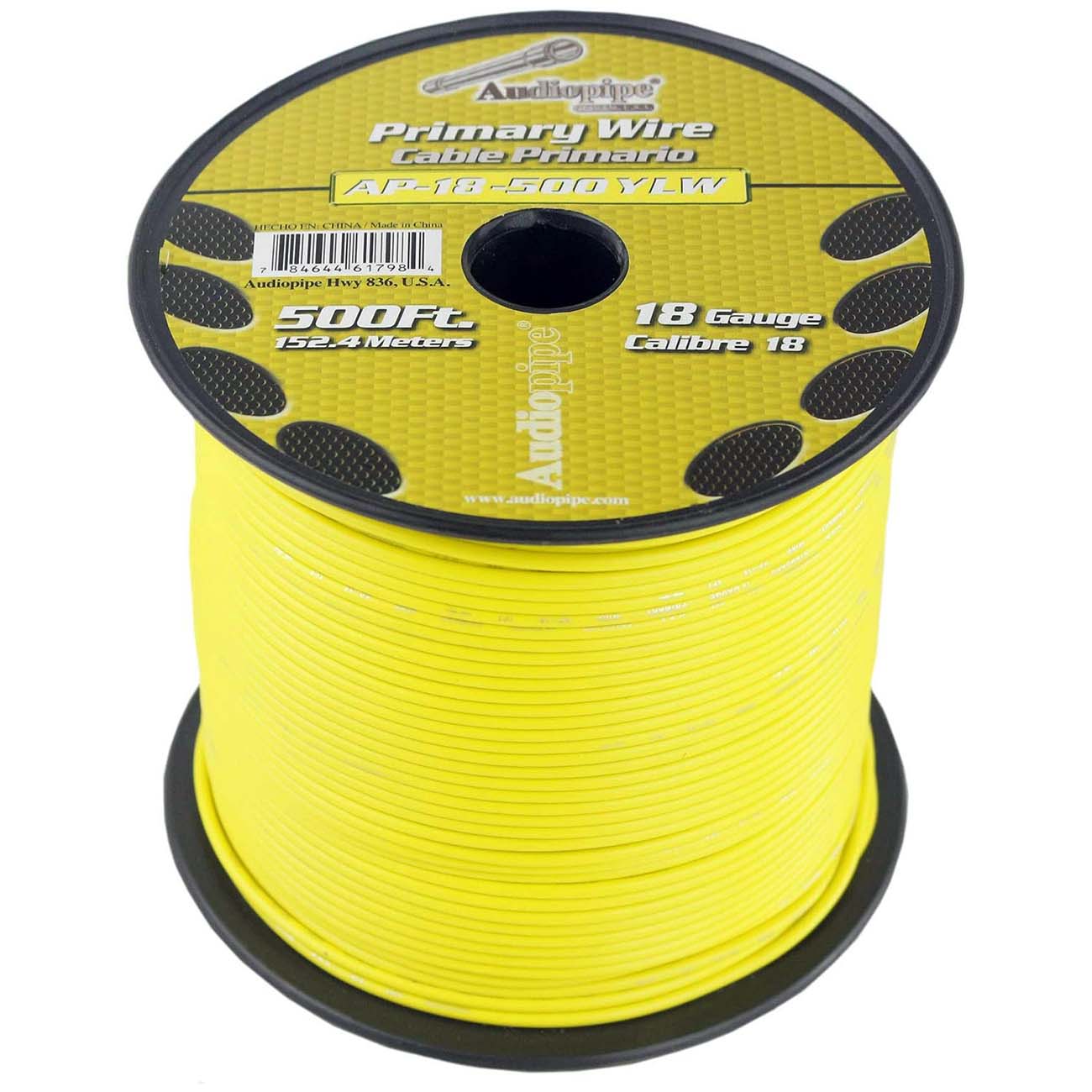 Nippon Audiopipe Primary Wire 18-Gauge 500 Foot Spool - Yellow