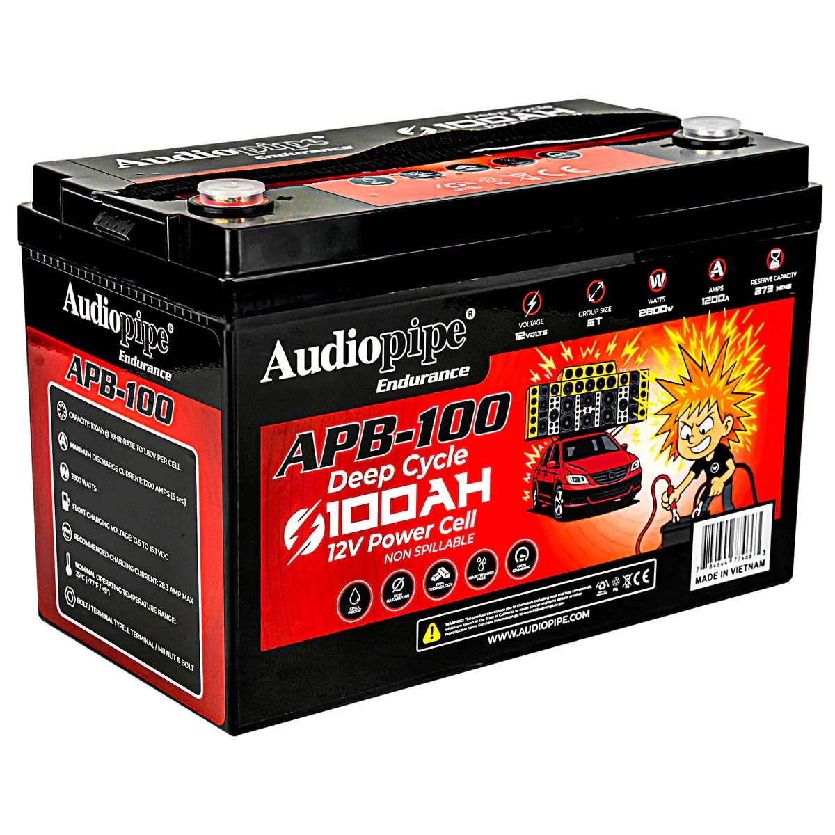 AUDIOPIPEMAP APB100 12V AGM Deep Cycle Power Cell Battery - 100AH