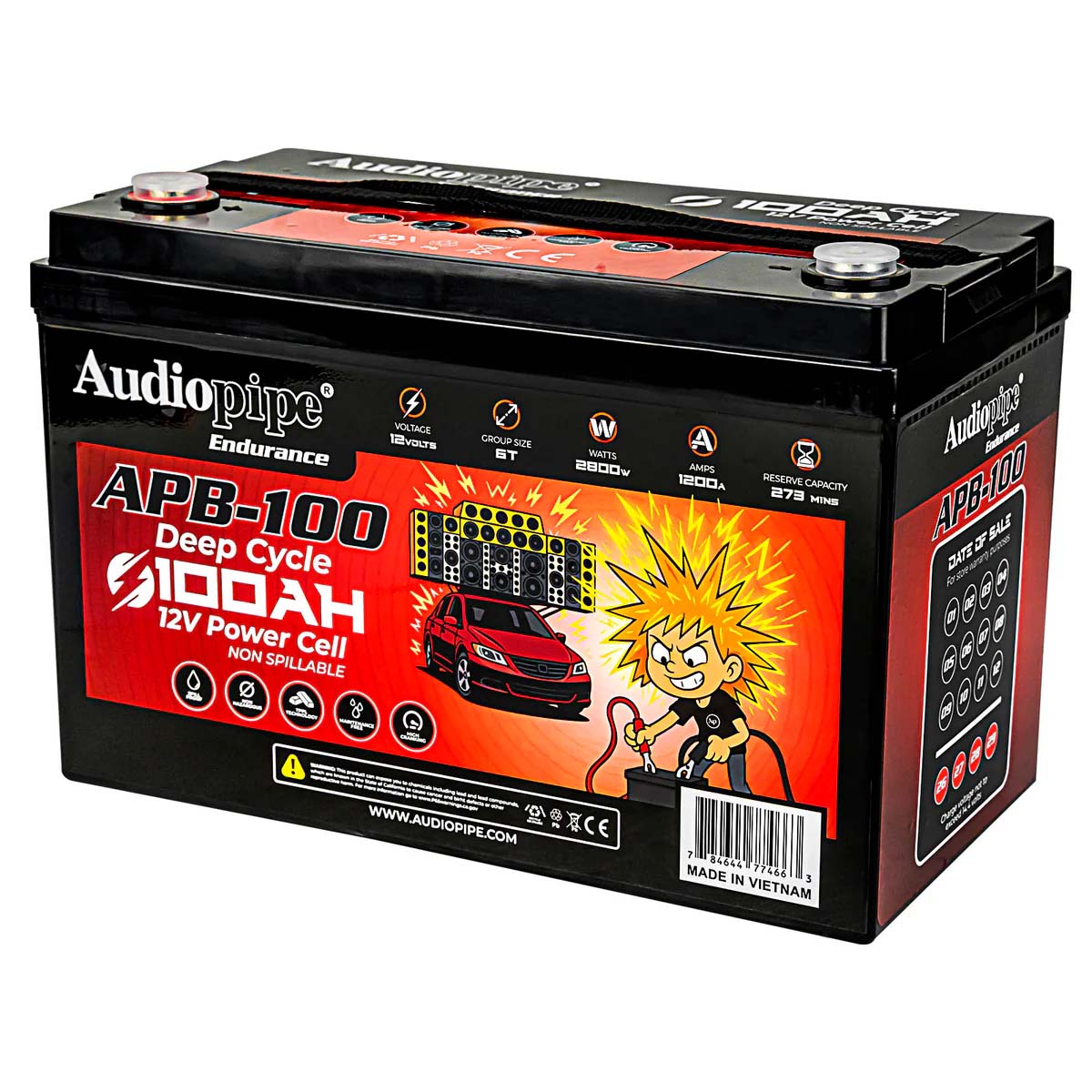 AUDIOPIPEMAP APB100 12V AGM Deep Cycle Power Cell Battery - 100AH