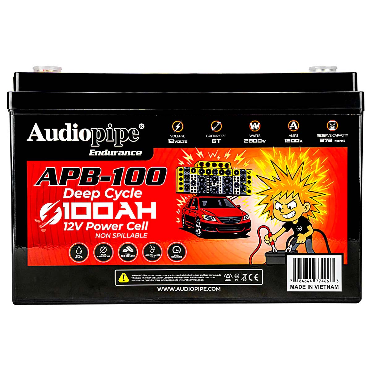 AUDIOPIPEMAP APB100 12V AGM Deep Cycle Power Cell Battery - 100AH