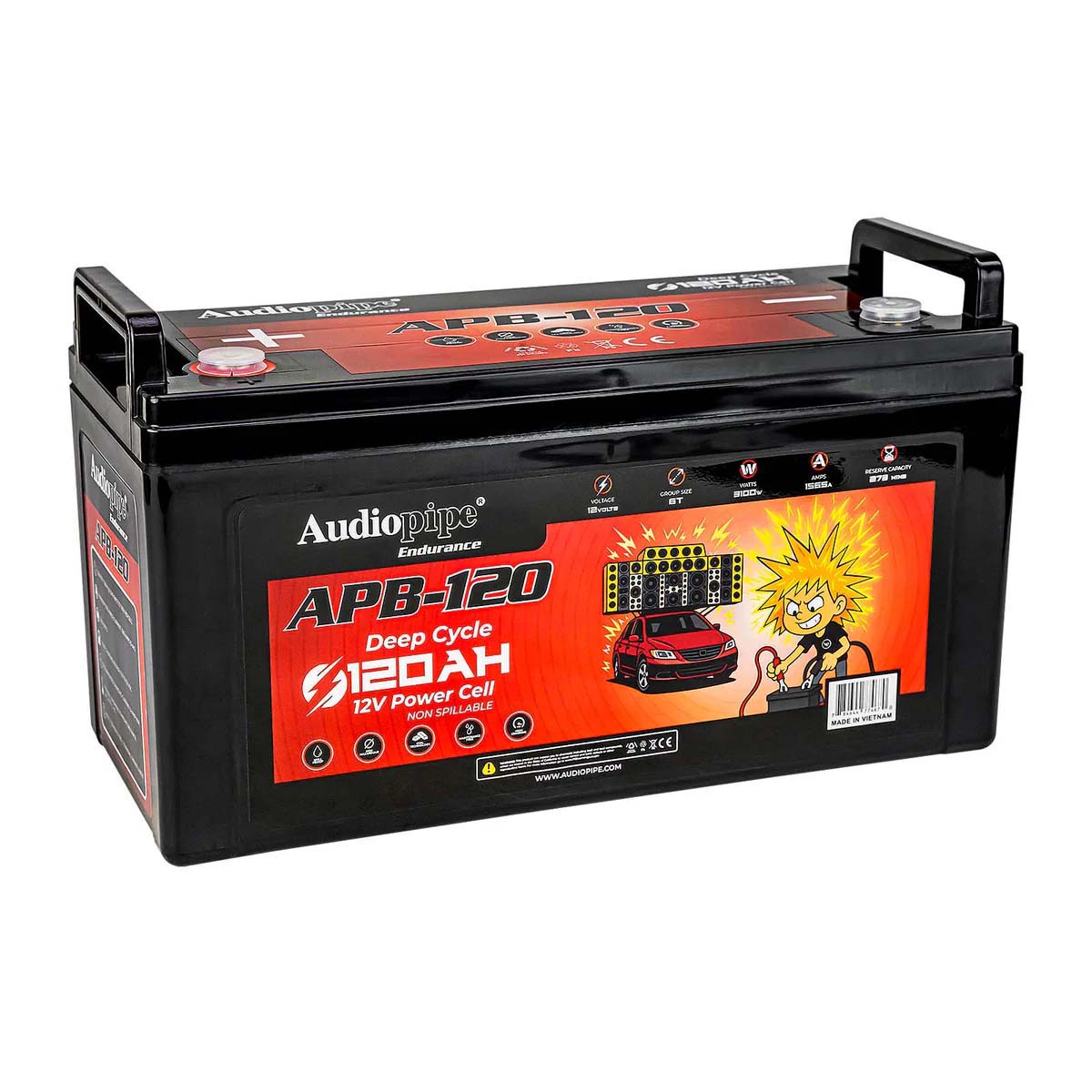 Audiopipe APB120 12V AGM Deep Cycle Power Cell Battery - 120Ah