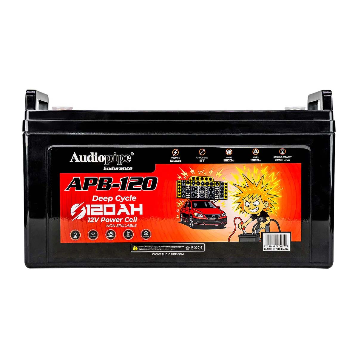 Audiopipe APB120 12V AGM Deep Cycle Power Cell Battery - 120Ah