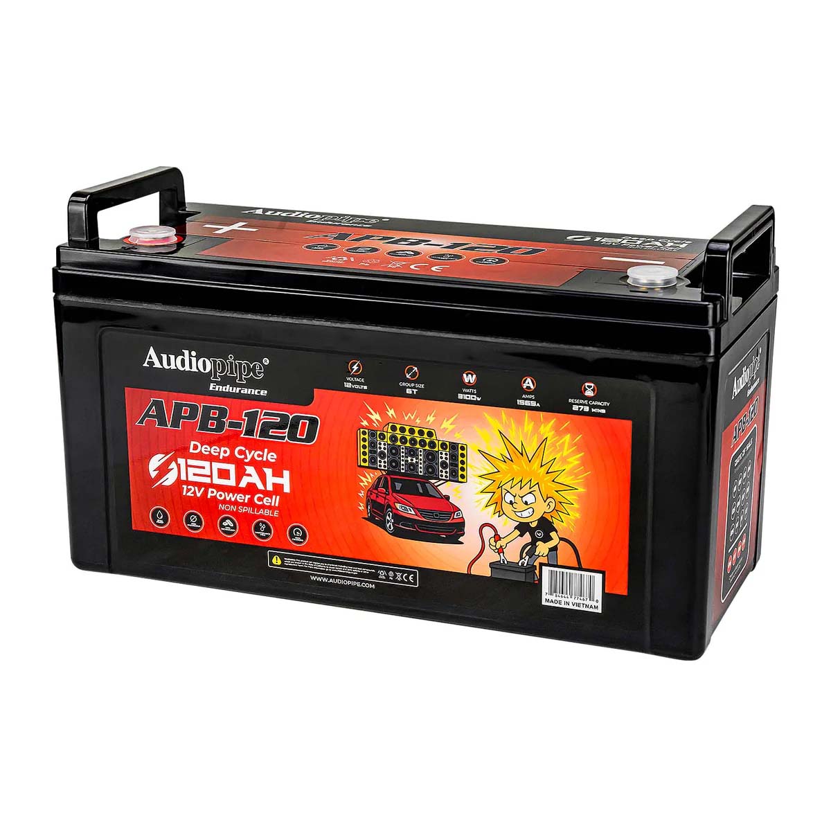 Audiopipe APB120 12V AGM Deep Cycle Power Cell Battery - 120Ah