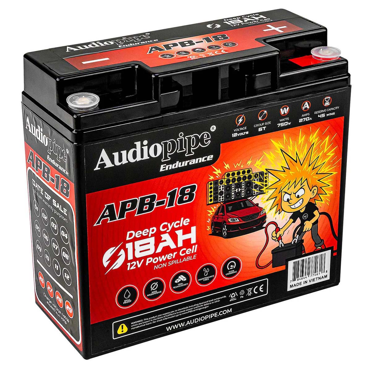 Audiopipe APB18 12V AGM Deep Cycle Power Cell Battery - 18Ah