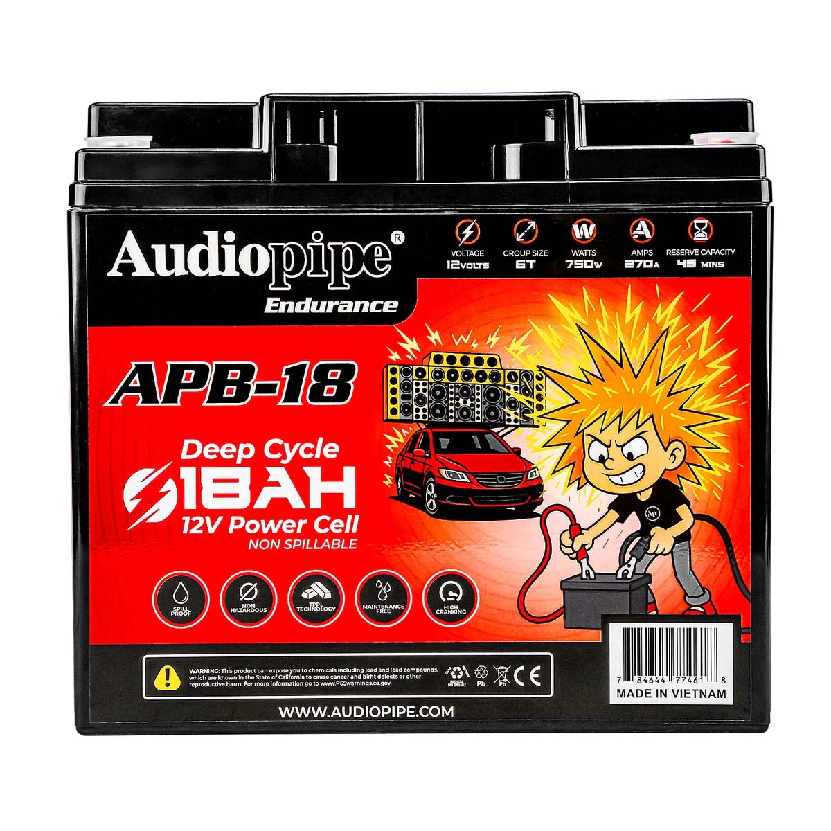 Audiopipe APB18 12V AGM Deep Cycle Power Cell Battery - 18Ah