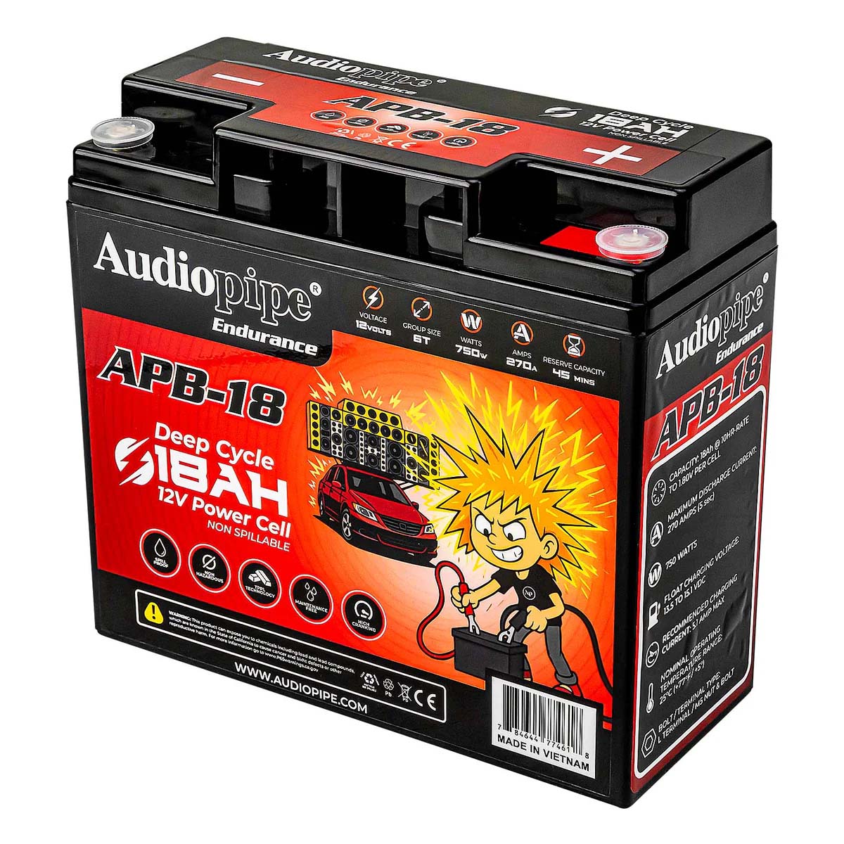 Audiopipe APB18 12V AGM Deep Cycle Power Cell Battery - 18Ah