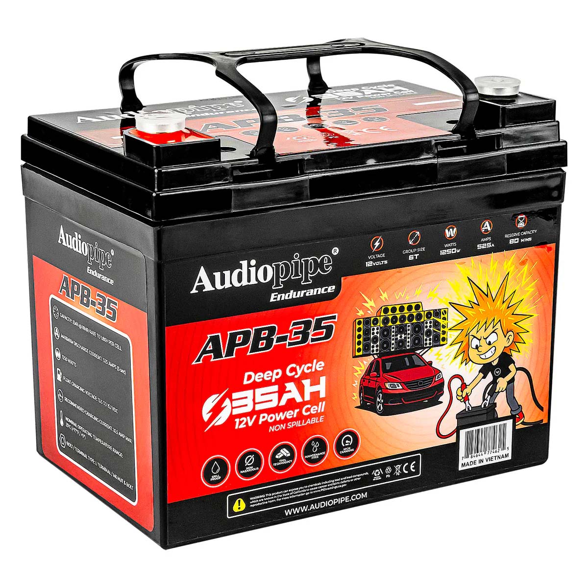 Audiopipe APB35 12 Volt AGM Deep Cycle Power Cell Battery - 35AH