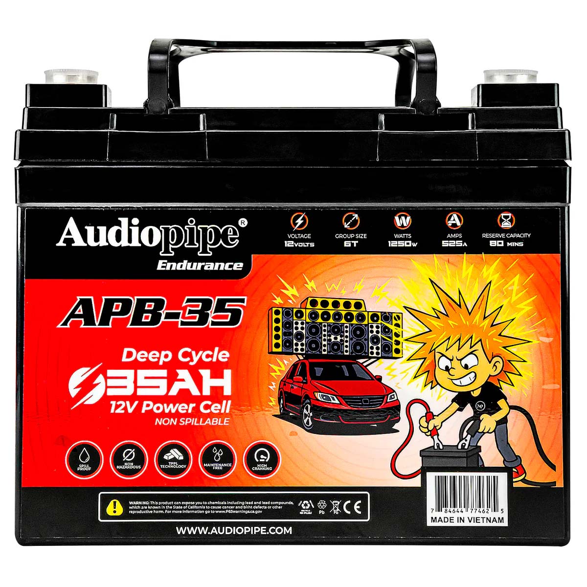 Audiopipe APB35 12 Volt AGM Deep Cycle Power Cell Battery - 35AH