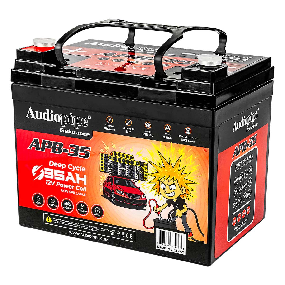 Audiopipe APB35 12 Volt AGM Deep Cycle Power Cell Battery - 35AH