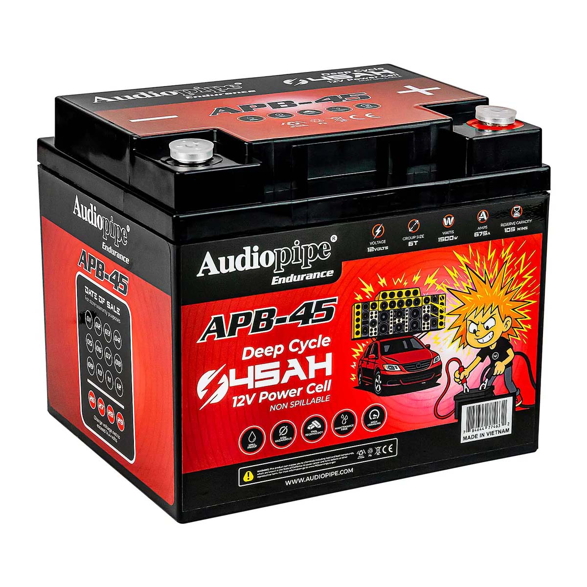 Audiopipe APB45 12V AGM Deep Cycle Power Cell Battery 45AH