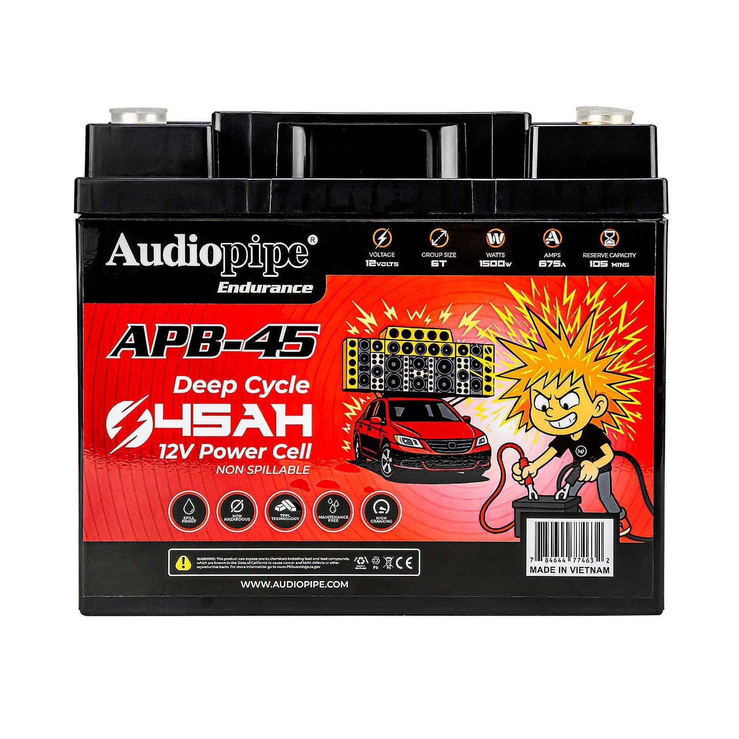 Audiopipe APB45 12V AGM Deep Cycle Power Cell Battery 45AH