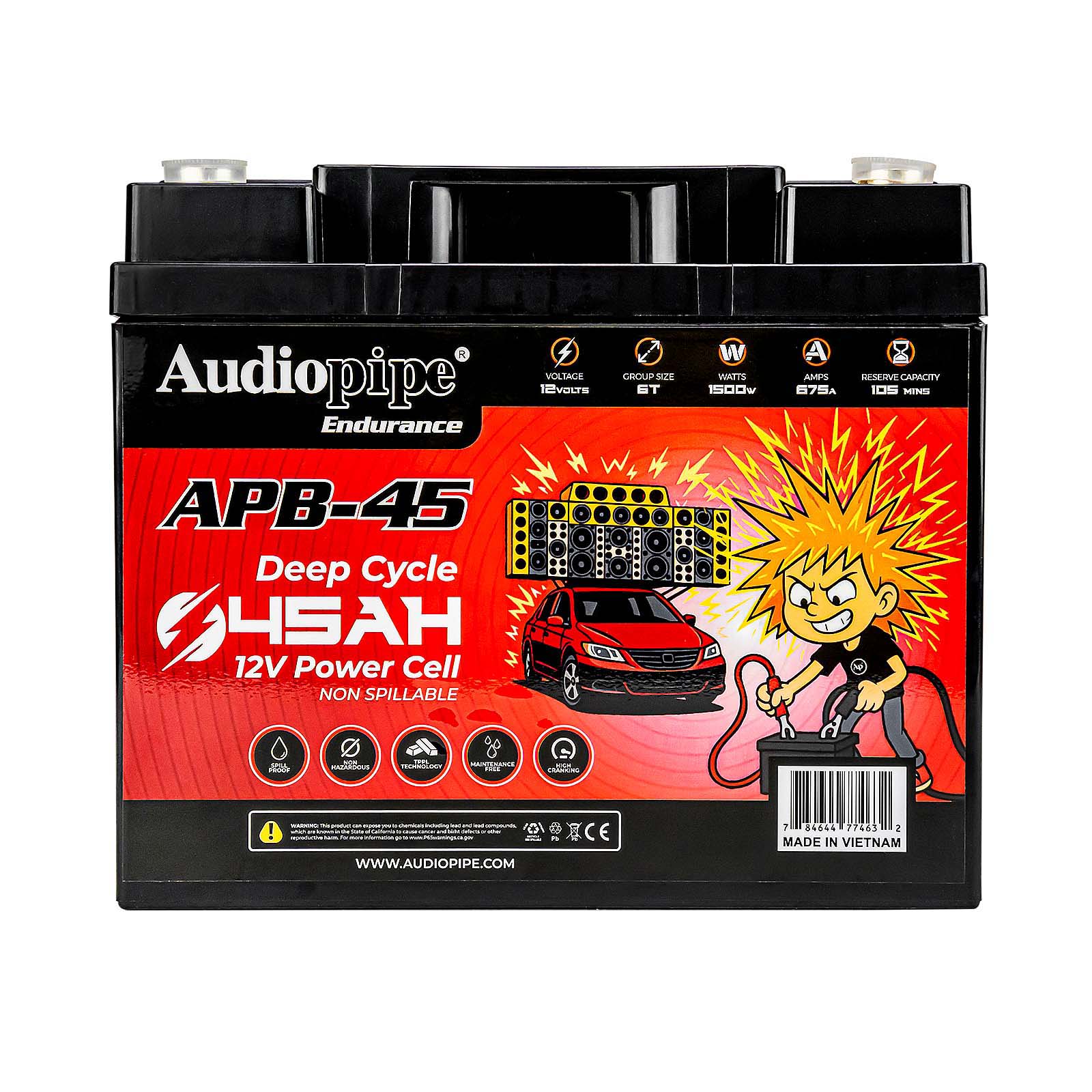 Audiopipe APB45 12V AGM Deep Cycle Power Cell Battery 45AH