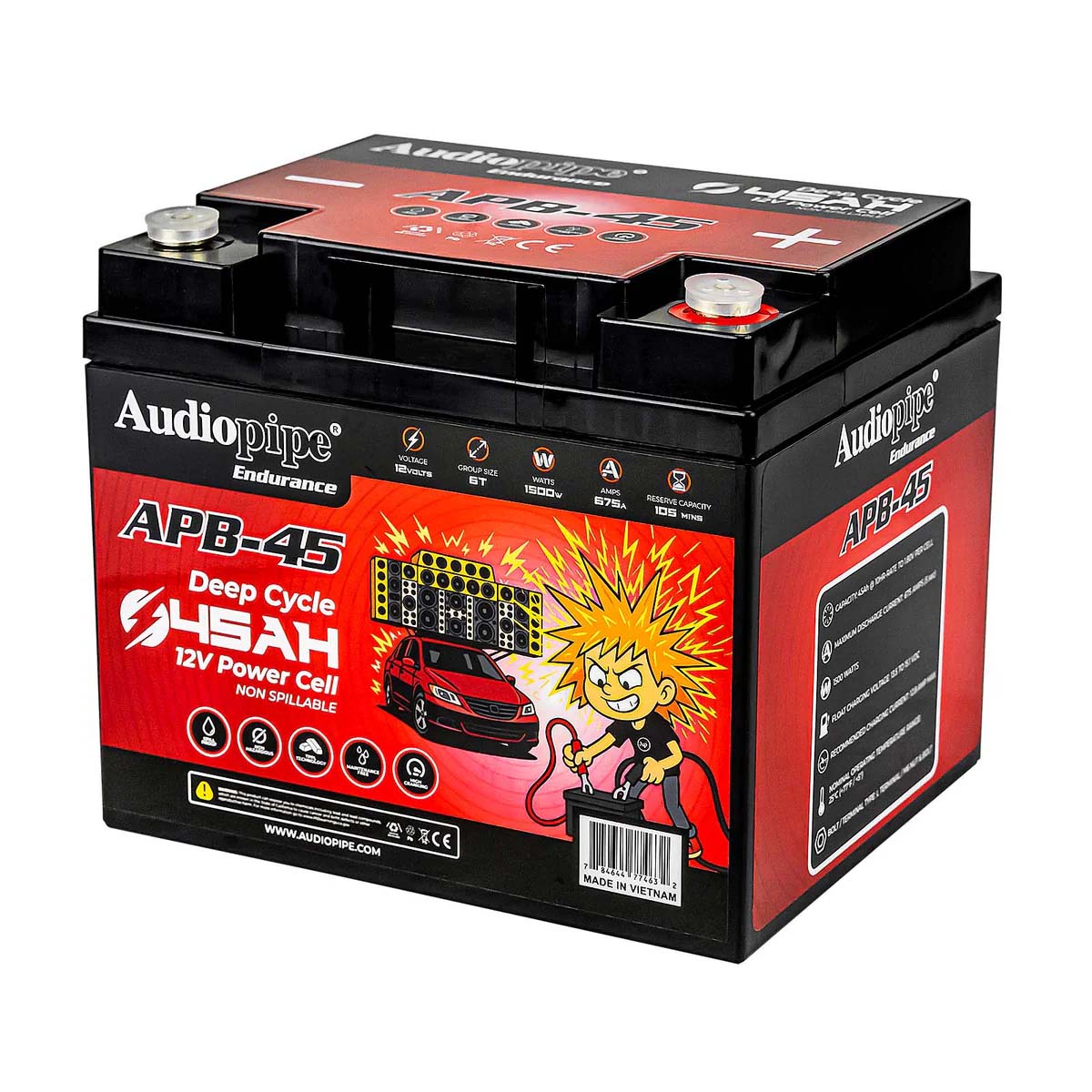 Audiopipe APB45 12V AGM Deep Cycle Power Cell Battery 45AH