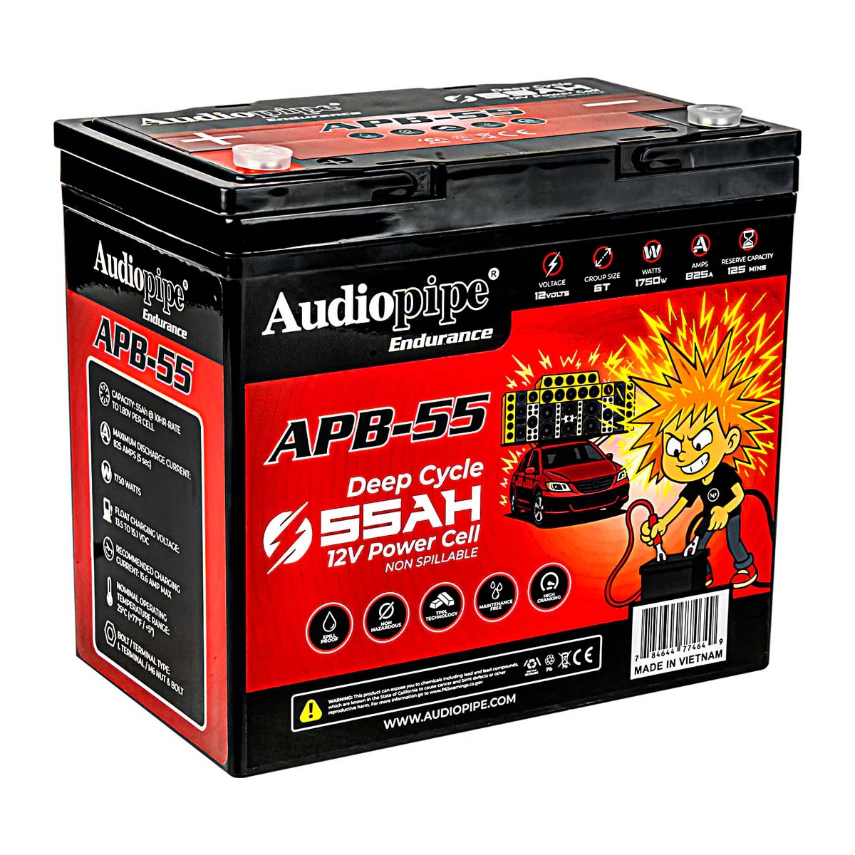 Audiopipe APB55 12 Volt AGM Deep Cycle Power Cell Battery – 55Ah