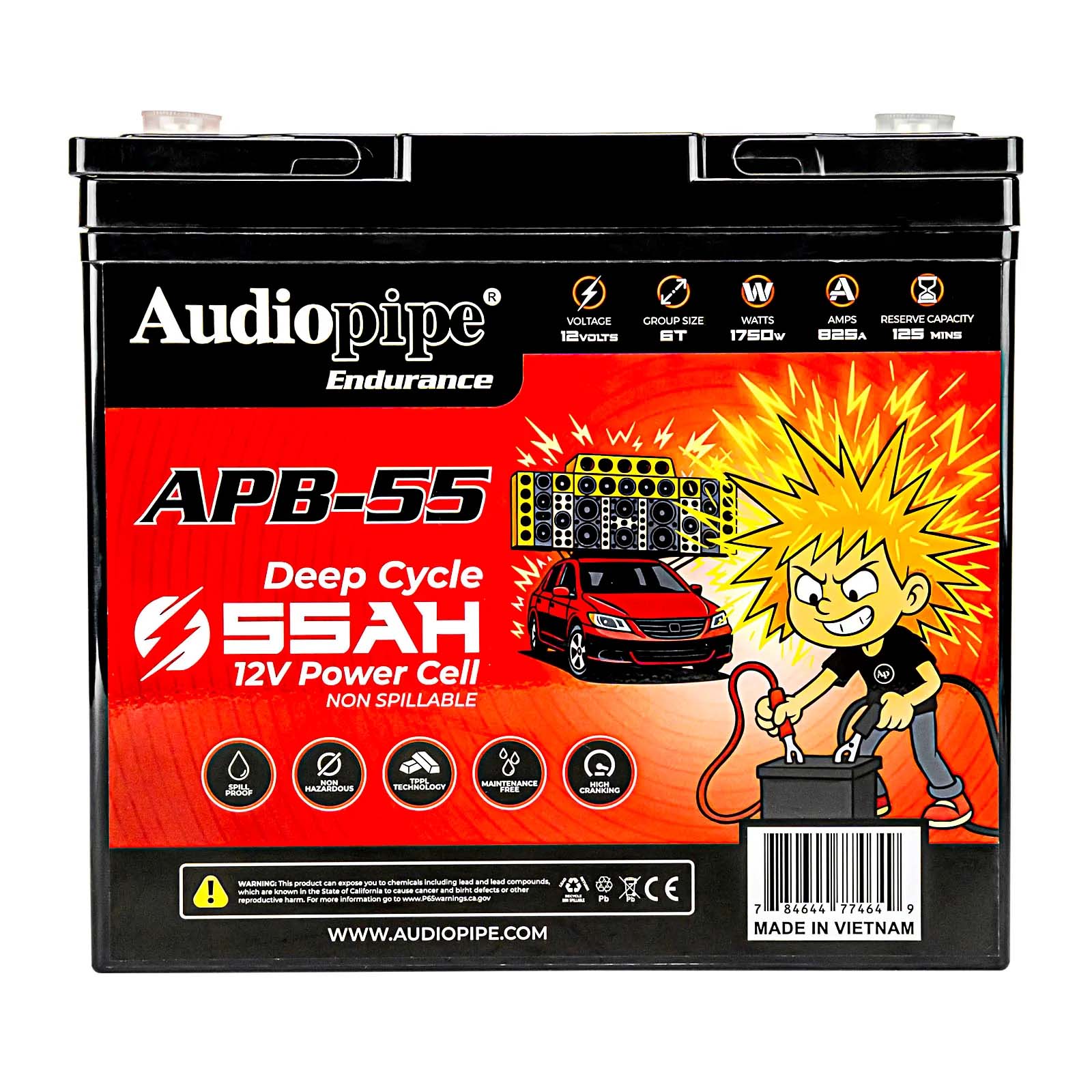 Audiopipe APB55 12 Volt AGM Deep Cycle Power Cell Battery – 55Ah