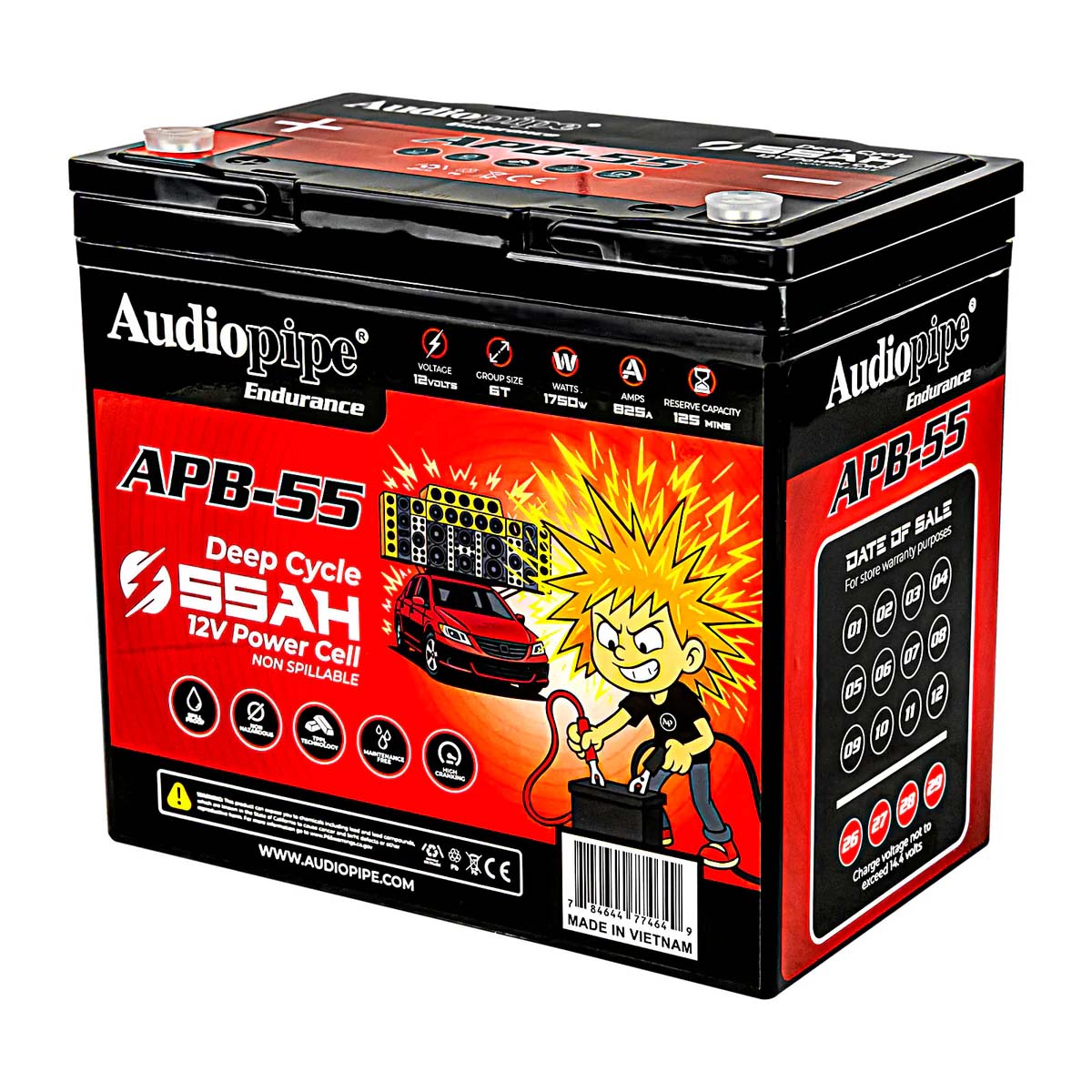 Audiopipe APB55 12 Volt AGM Deep Cycle Power Cell Battery – 55Ah