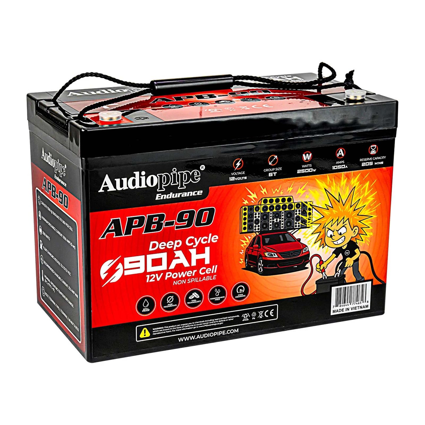 Audiopipe APB90 12 Volt AGM Deep Cycle Power Cell Battery - 90Ah