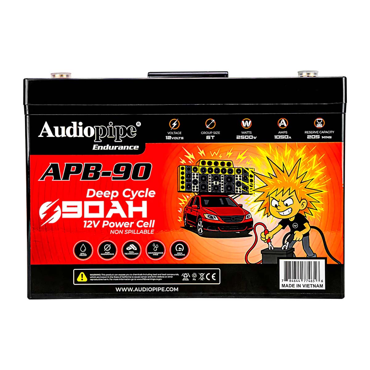 Audiopipe APB90 12 Volt AGM Deep Cycle Power Cell Battery - 90Ah