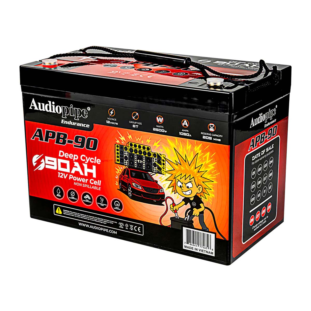 Audiopipe APB90 12 Volt AGM Deep Cycle Power Cell Battery - 90Ah