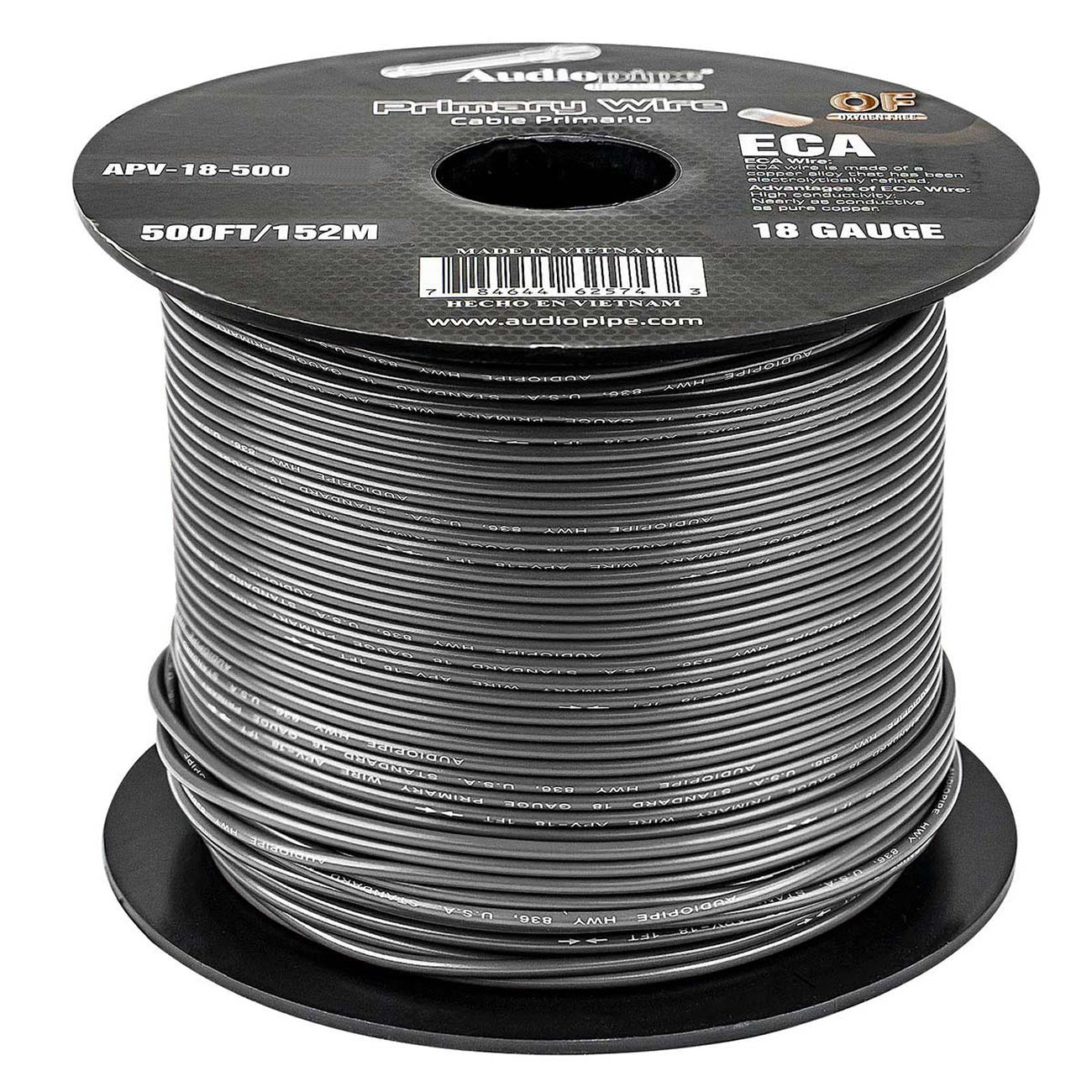Audiopipe APV18500BLK 18 Gauge Primary Wire, 500 Foot Spool in Black
