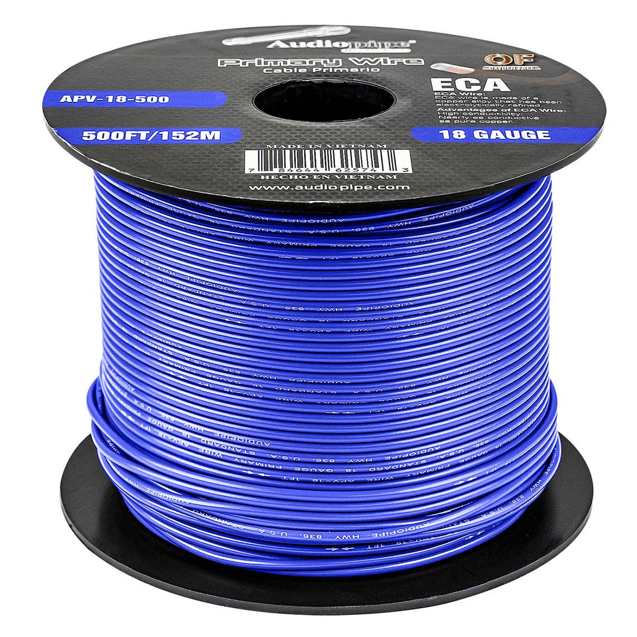 AUDIOPIPEMAP Audiopipe Primary Wire 18 Gauge 500 Foot Spool - Blue